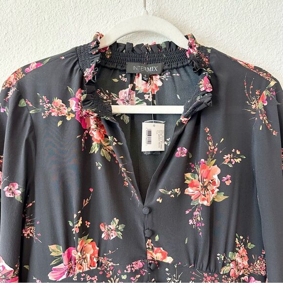 NWT Intermix Evie Silk Floral Victorian Silk Dress in Black Size 6 - Picture 5 of 9